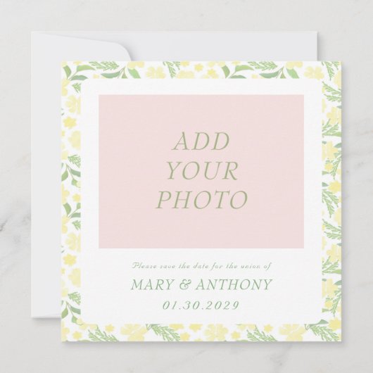 Gele Waterverf Elegante Bloembruiloft Save The Date (Achterkant)