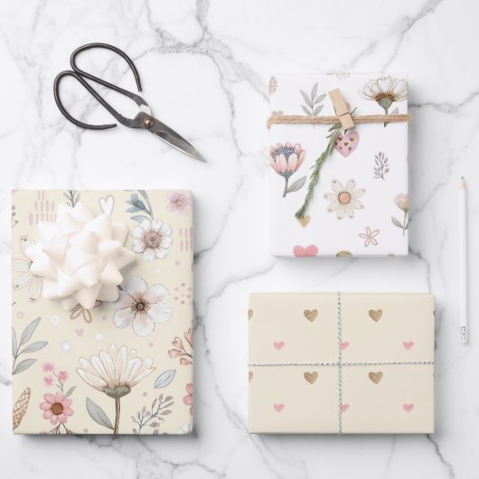 Gele Waterverf Floral Inpakpapier Vel (Voorkant)