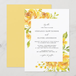 Gele Waterverf Flowers Spring Wedding Kaart