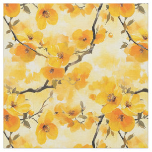 Gele Waterverf Flowers Stof