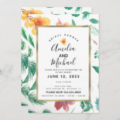 Gele Waterverf Hibiscus en Greenery Bridal Kaart (Voorkant / Achterkant)