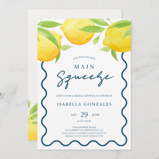 Gele Waterverf Lemon Bruids Douche Uitnodiging (Voorkant / Achterkant)