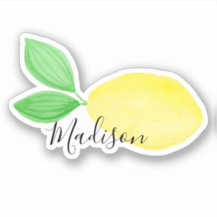 Gele Waterverf Lemon Naam Sticker