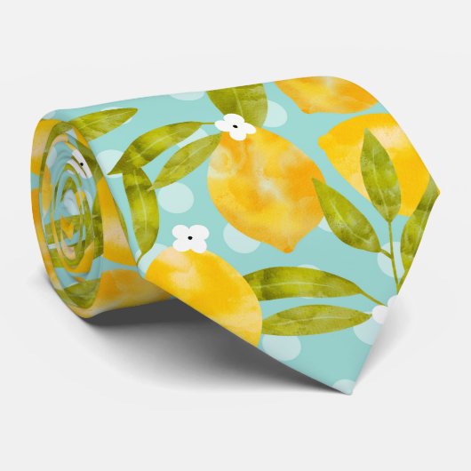 Gele Waterverf Lemon Tree Pattern Blue Stropdas (Opgerold)