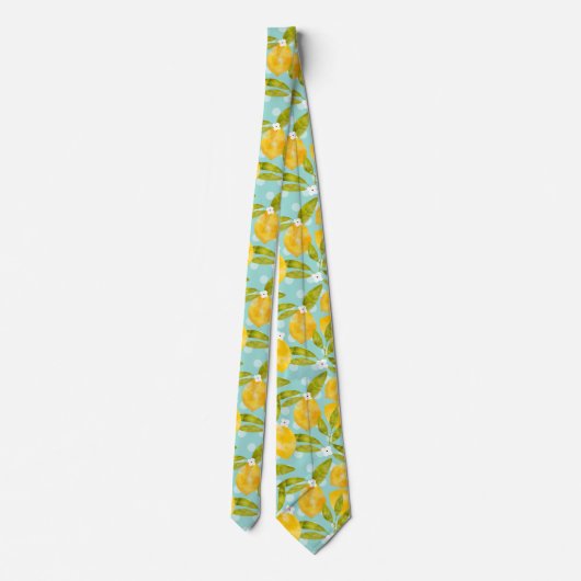 Gele Waterverf Lemon Tree Pattern Blue Stropdas (Achterkant)