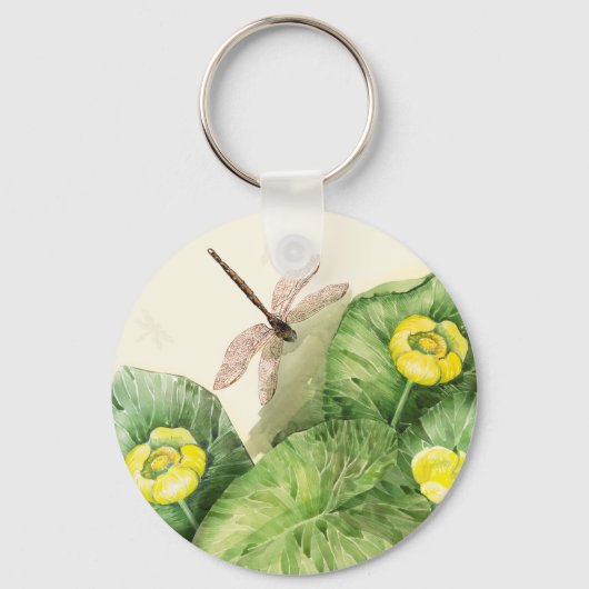 gele waterverf met waterlelie sleutelhanger (Voorkant)