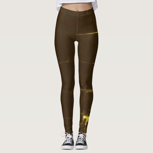 Gele Waterverf over bruin Leggings (Voorkant)