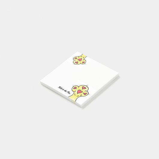 Gele Waterverf Paw Print Hartvormige Pads Post-it® Notes (Schuin)