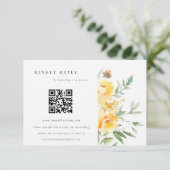 Gele Waterverf Roos Vloerbruiloft QR-code RSVP Informatiekaartje (Staand voorkant)