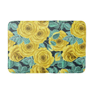 Gele waterverf rozen met bladeren en knoppen badmat