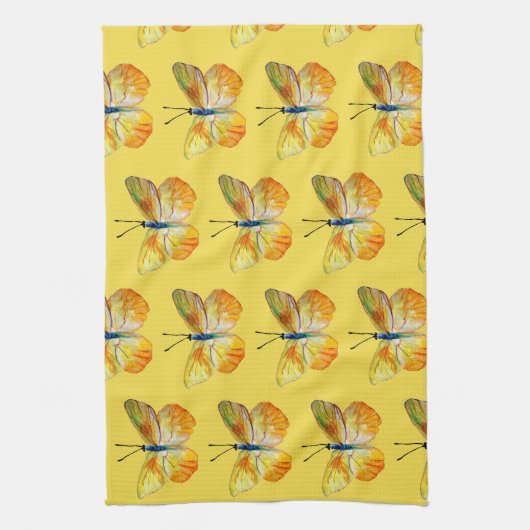 Gele Waterverf van de Botervlieskunst Kunsttheekdo Theedoek (Verticaal)