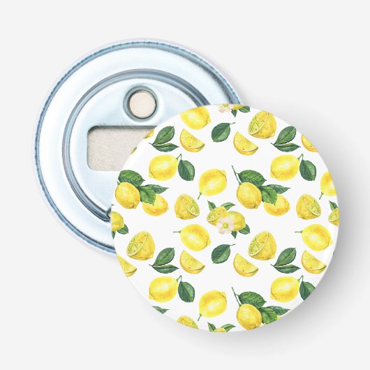 Gele Waterverf Vruchtpatroon Button Flesopener (Voorkant)