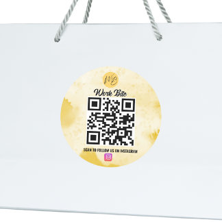 Gele Waterverf Zakelijke Instagram QR Code Ronde Sticker