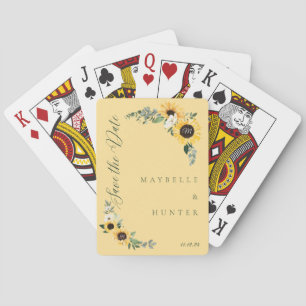 Gele Waterverf Zonnebloem Krans Save Our Date Pokerkaarten
