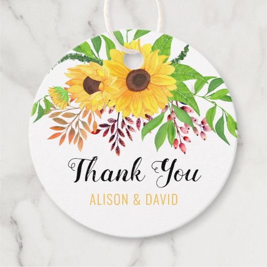 Gele waterverf zonnebloemen bruiloft Dank u Bedankjes Labels (Voorkant)