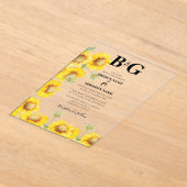Gele Waterverf Zonnebloemen Monogram Huwelijk Acryl Uitnodigingen (Laagn)