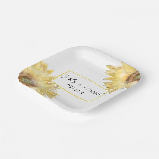 Gele Waterverf Zonnebloemen Papieren Bordje (Gebogen)