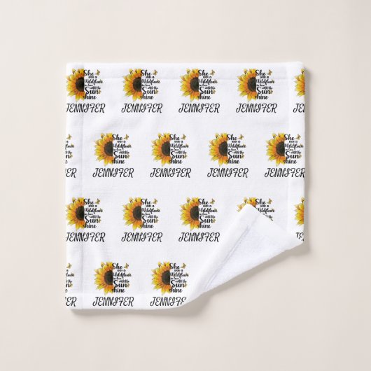 Gele waterverf zonnebloemen vlinder liefde quote bad handdoek (Wasdoekje)