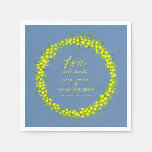 Gele wattle lente bloemen kunst bruiloft servetten (Voorkant)