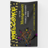 Gele welkomstfamilie reünie Tree Lights Banner (Verticaal)