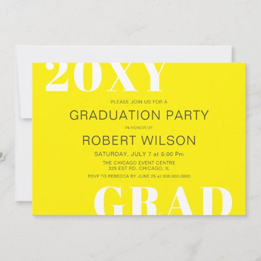 Gele White Bold Typography Graduparty Kaart (Voorkant)