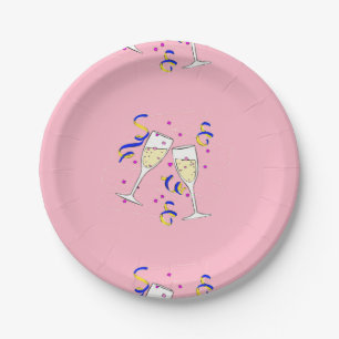 gele wijn op roze papieren bordje