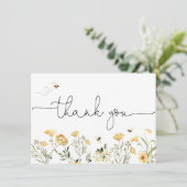 Gele Wildbloem en Bijen Dank u Kaart (Staand voorkant)