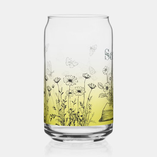 Gele Wildbloemen en Vlinders Blikvorm Glas (Voorkant)