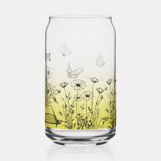 Gele Wildbloemen en Vlinders Blikvorm Glas (Achterkant)