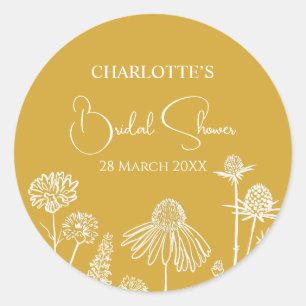 Gele Wildbloemen geschetste bloemen Ronde Sticker