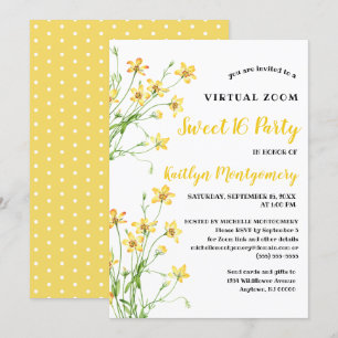 Gele Wildbloemen Virtual Sweet 16 Verjaardagsfeest Kaart