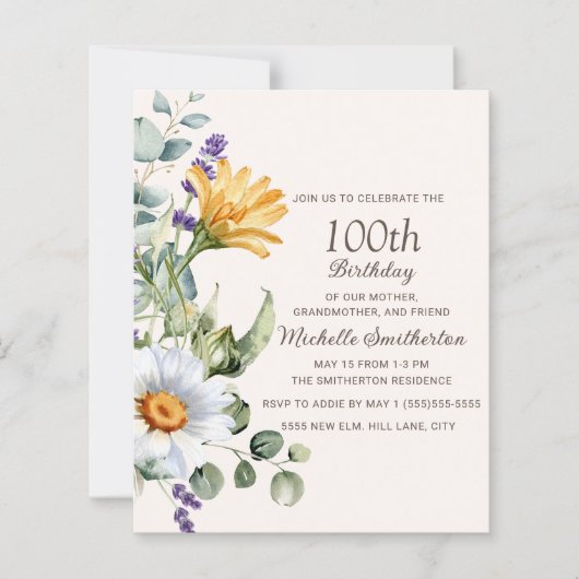 Gele Wildbloemen Witte Daisies 100ste verjaardag (Voorkant)