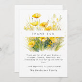 Gele Wildbloemsbegrafenis Dank u Bedankkaart (Voorkant / Achterkant)