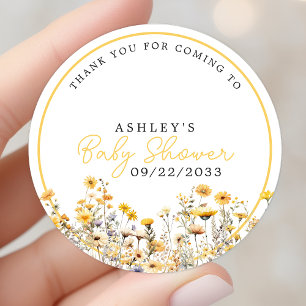 Gele Wilde Bloem Boho Baby Shower Bedankt Ronde Sticker