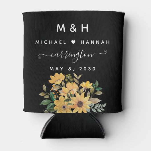 Gele Wilde Bloem Voorkant en Rug Aangepaste Wedden Blikjeskoeler (Voorkant)