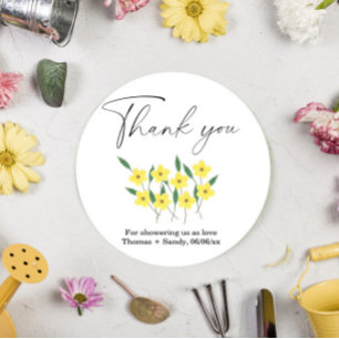 Gele wilde bloemen Bedankt Baby Shower feestje Ronde Sticker