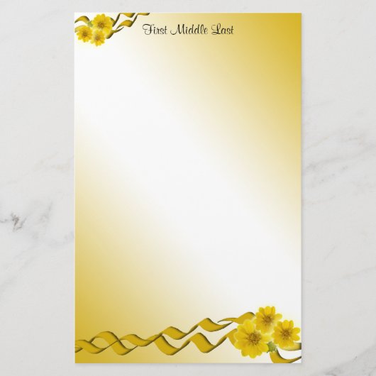 Gele wilde bloemen en Gele Grenzen Aangepast Briefpapier (Voorkant)