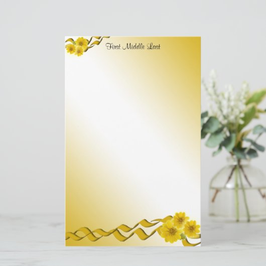 Gele wilde bloemen en Gele Grenzen Aangepast Briefpapier (Staand voorkant)
