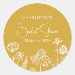 Gele wilde bloemen geschetst bloemmotief  ronde sticker