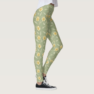 Gele wilde bloemen op groene Leggings