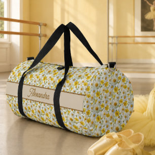 Gele Wilde Bloemen Patroon Monogram Naam Plunjezak