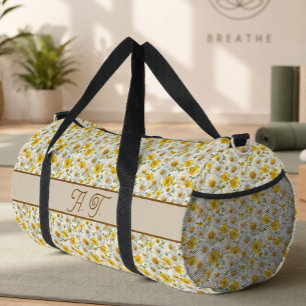 Gele Wilde Bloemen Patroon Monogram Naam Plunjezak