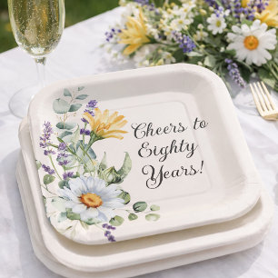 Gele Wilde Bloemen Witte Madeliefjes Proost 80 Jaa Papieren Bordje