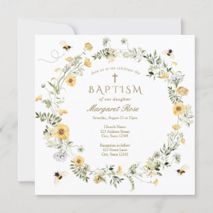 Gele Wildflower Baptisme Uitnodiging