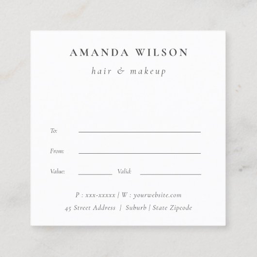 Gele Wildflower Boho Bloemen Cadeaubon Vierkante Visitekaartje (Achterkant)