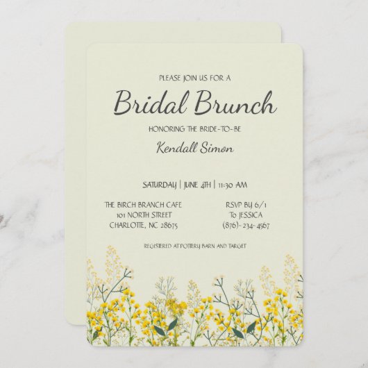 Gele Wildflower Bridal Brunch Uitnodiging (Voorkant / Achterkant)