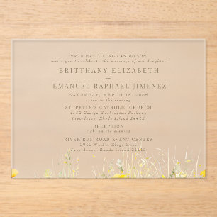 Gele Wildflower Bruid Ouders 2 Locatie Bruiloft II Acryl Uitnodigingen