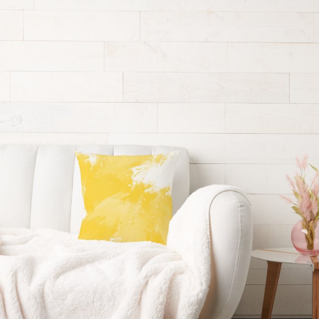 Gele witte Abstracte moderne penseelstreken Kussen (Bank)