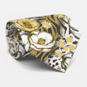 Gele, witte bloemen op tijgerachtergrond stropdas (Opgerold)