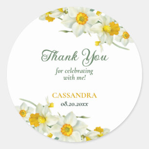 Gele witte daffodil rustieke bloemen verjaardag ronde sticker